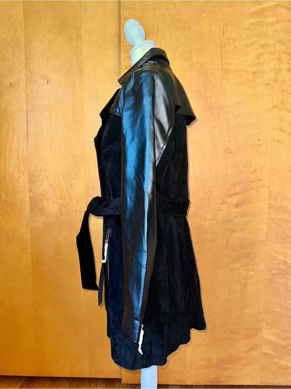 Women's Black Suede & Leather Trench Coat